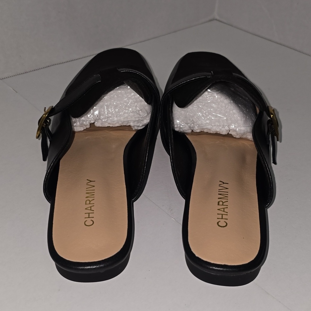 Charmivy Suede Mules Flat Square Toe Slip On Loafer Slides Shoes Buckle Size 10 - Picture 7 of 14